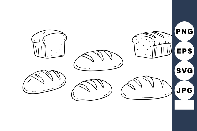 Various types of bread illustration with loaves and sliced b