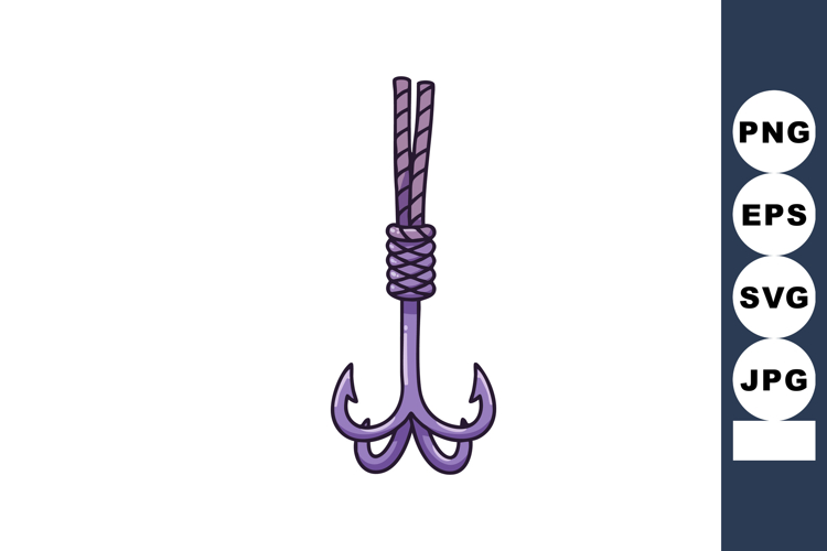 Purple fishing hook with rope knot vector illustration in si