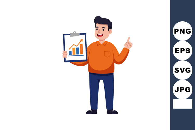 Man holding clipboard with rising chart showing business gro