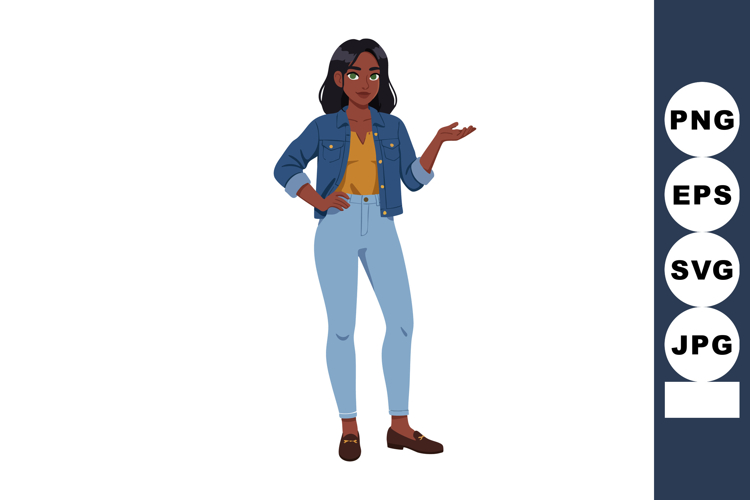 Young confident woman wearing denim jacket and mustard shirt