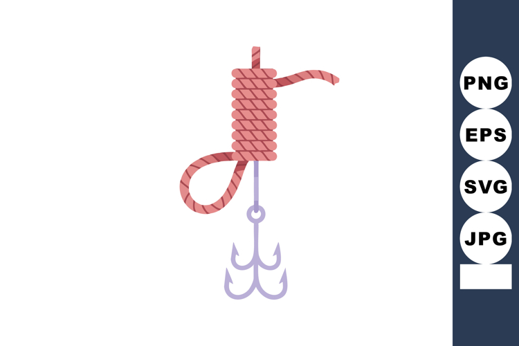 Fishing hook with pink rope vector illustration in flat styl