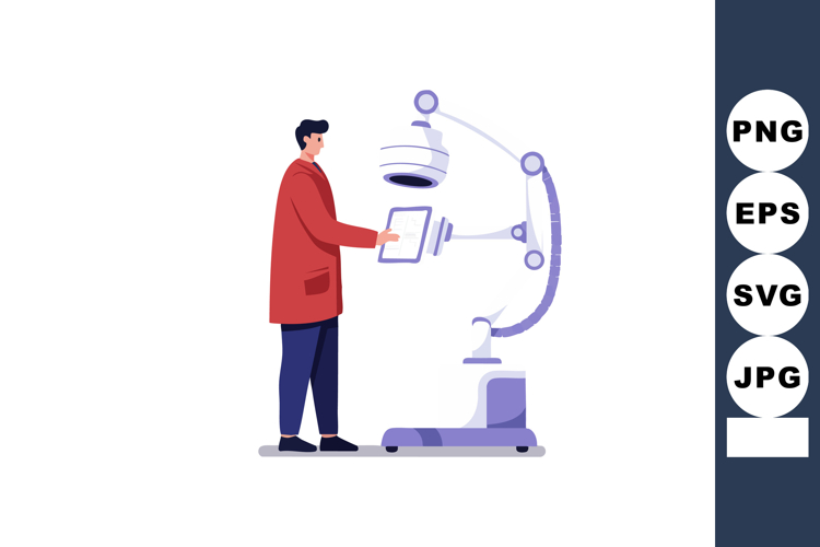 Male doctor using medical imaging machine examining patient