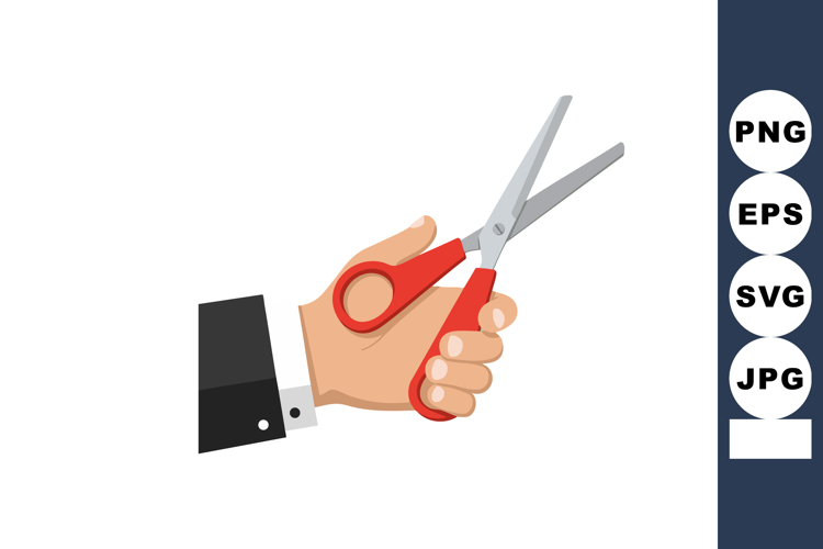 Hand Holding Red Handled Scissors Vector Illustration in Clo