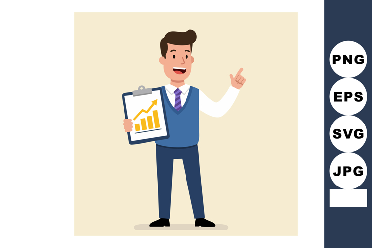 Businessman presenting growth chart with happy expression in