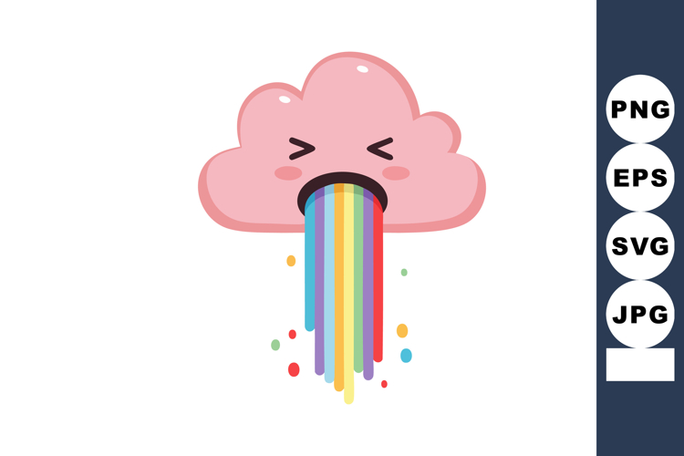 Pink Cloud Vomiting Rainbow Colors Cute Expression Vector Il