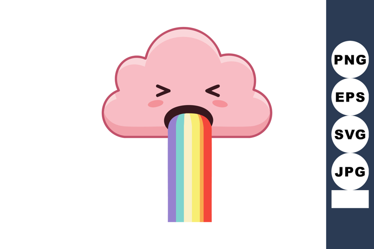 Pink cloud vomiting rainbow with cute expression vector illu
