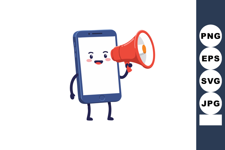 Smartphone holding red megaphone cartoon character vector il