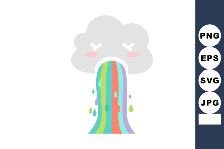 Cloud vomiting rainbow with colorful raindrops vector illust