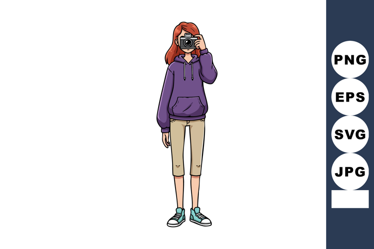 Young woman taking photo with camera wearing purple hoodie a