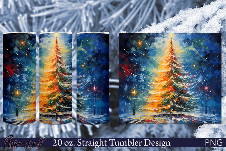 Holiday Tumbler Wrap | Christmas Tree | Oil Paints PNG