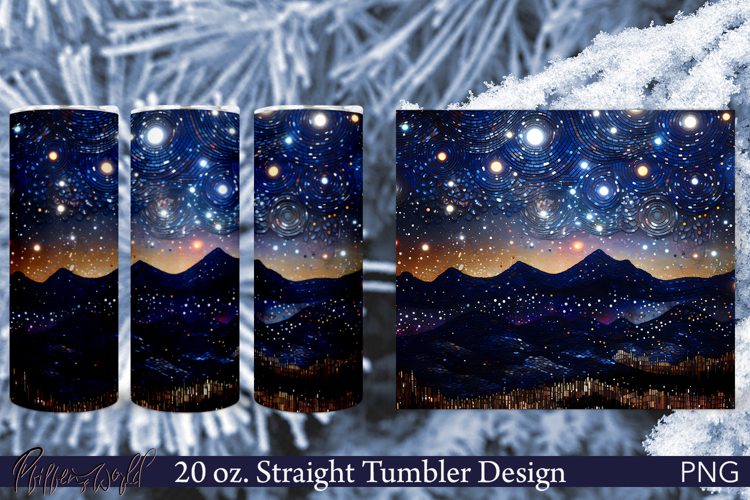 Holiday Tumbler Wrap | Starry night PNG