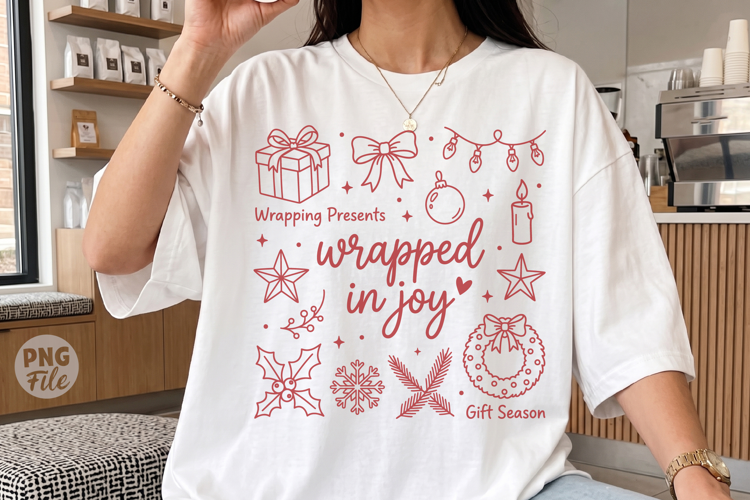 Wrapped In Joy Christmas PNG, Retro Holiday Doodle