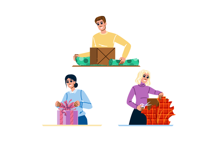 tape wrapping gifts vector