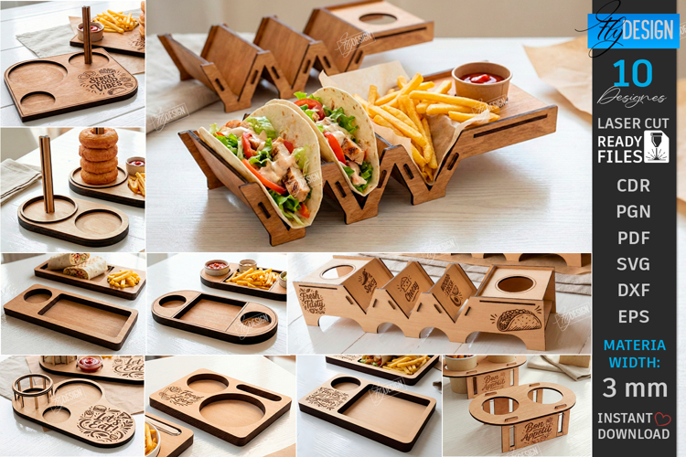 Wraps and Fries Tray Laser Bundle | Food Tray |Serving Board