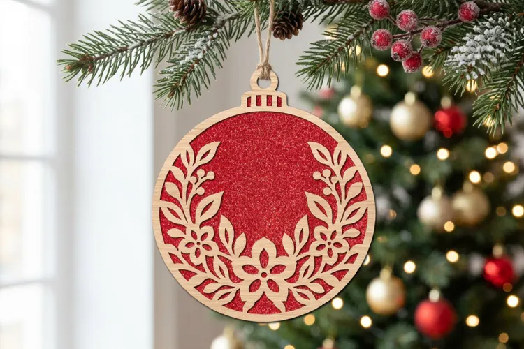 Wreath Christmas Ornament SVG Laser Cut Wood Decoration