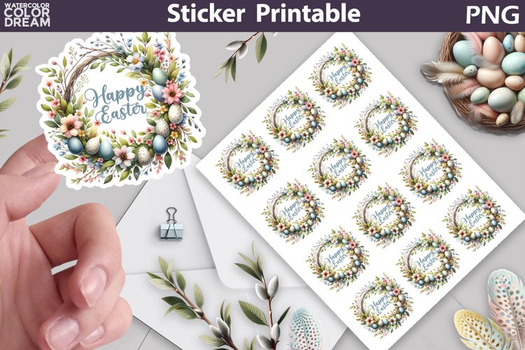 Easter Wreath Sticker | Happy Easter Sticker Printable example image 1