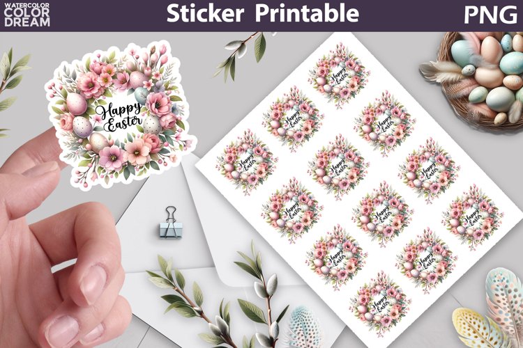 Easter Wreath Sticker | Happy Easter Sticker Printable