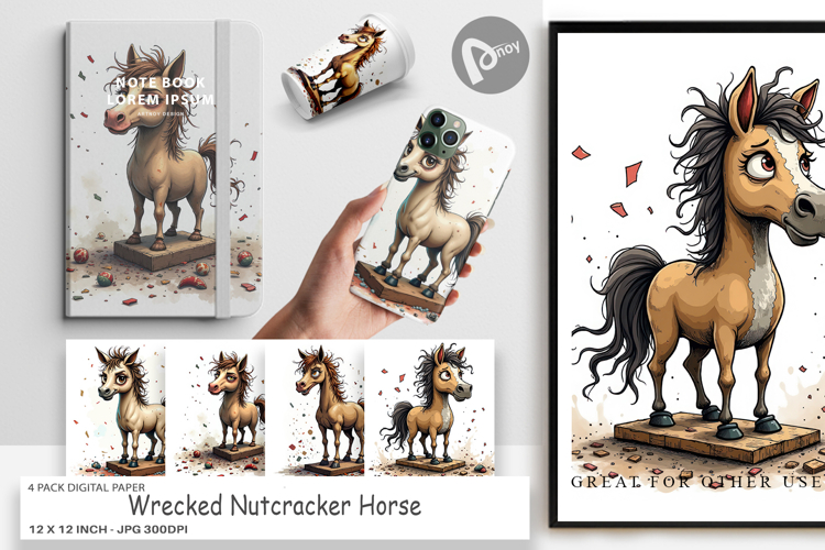 Digital Paper Wrecked Nutcracker Horse