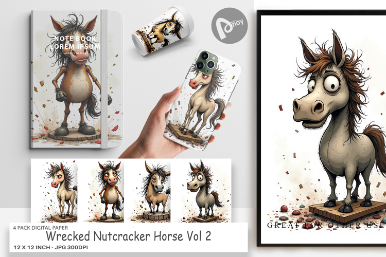 Digital Paper Wrecked Nutcracker Horse