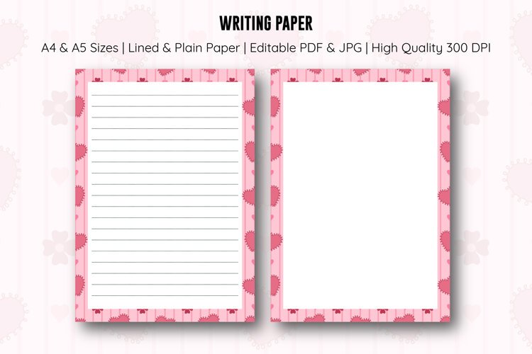 Pink Heart Writing Paper | Writing paper example image 1