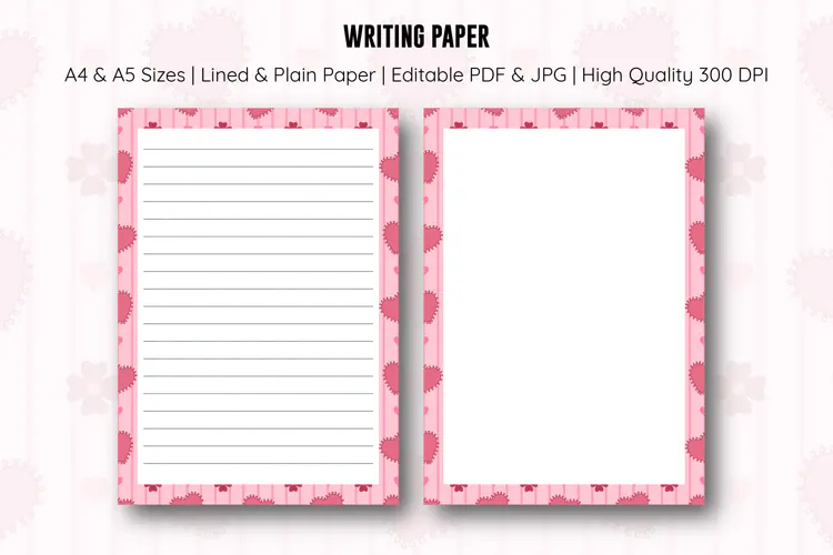 Pink Heart Writing Paper | Writing paper