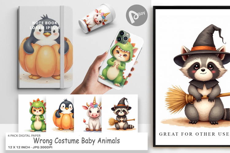 Digital Paper Wrong Costume Baby Animals