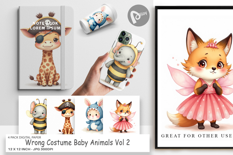 Digital Paper Wrong Costume Baby Animals