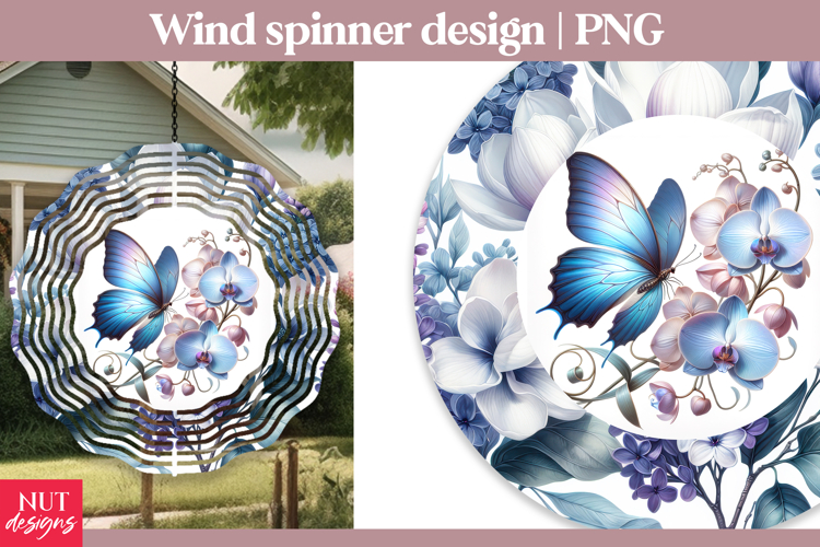 Blue Orchid Butterfly Wind Spinner, Spring wind spinner