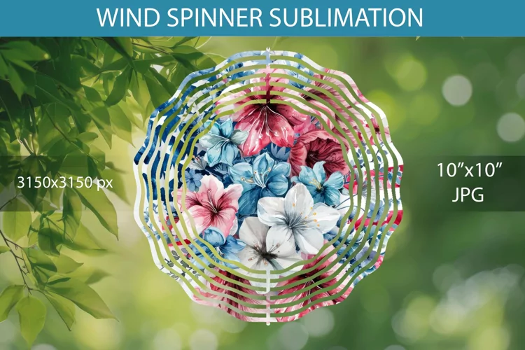 Watercolor 4th July Flowers and American Flag Wind Spinner