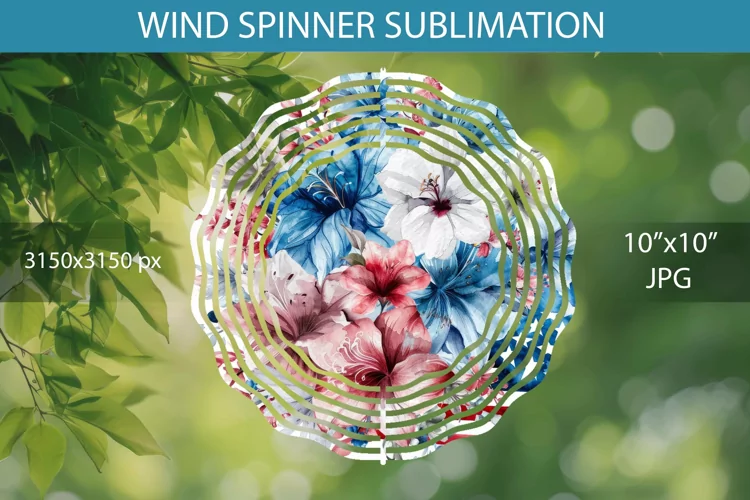 Watercolor 4th July Flowers and American Flag Wind Spinner