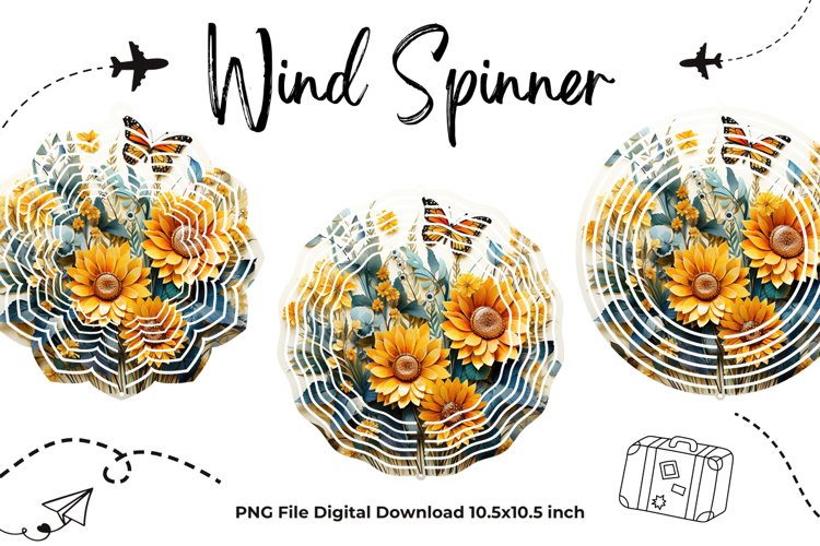 Butterfly Wild Sunflower Wind Spinner Template Sublimation example image 1