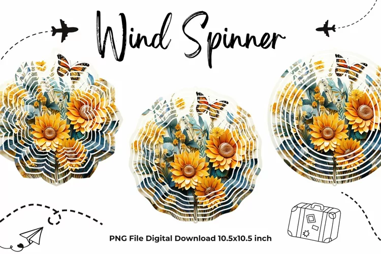 Butterfly Wild Sunflower Wind Spinner Template Sublimation