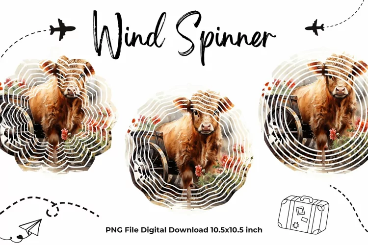 Highland Cow Wind Spinner Template Cowhide Sublimation_8