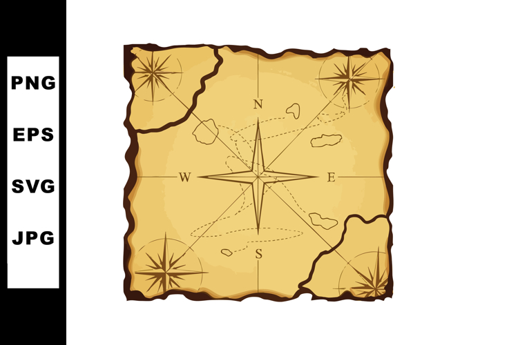 Vintage compass rose navigation map with torn edges and dire