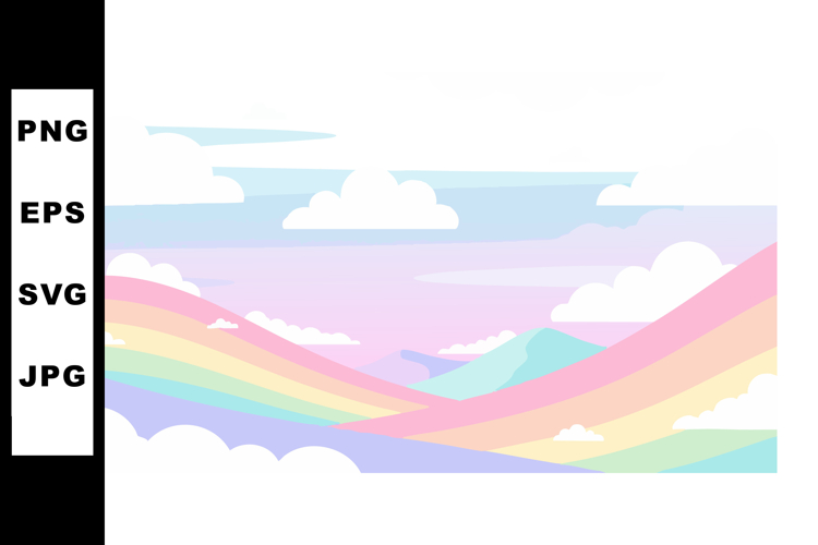 Rainbow sky with clouds and pastel tones landscape vector il