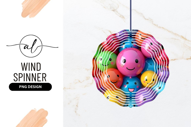 Colorful Smile Faces Pattern Wind Spinner Round