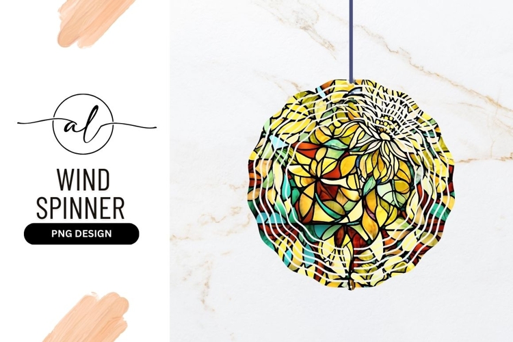 Floral Wind Spinner Round Png Stained Glass