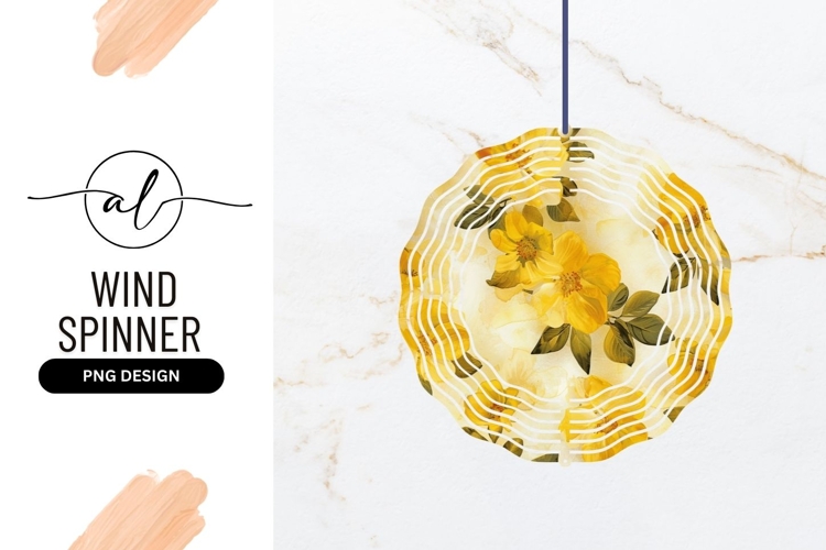 Round wind spinner with yellow floral design