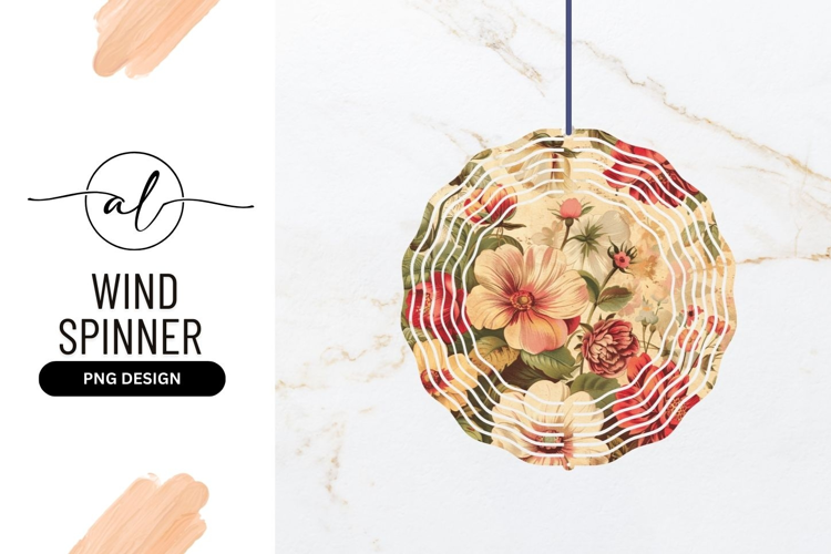 Round wind spinner with floral design