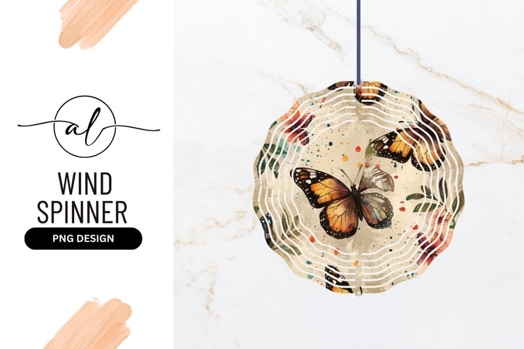 Round wind spinner with butterfly and floral design