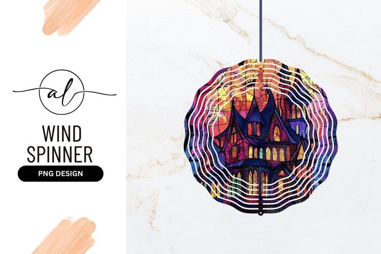 Stained glass haunted castle wind spinner