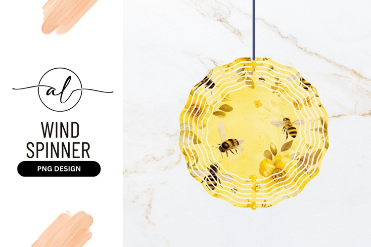 Round wind spinner with bee and sunflower design