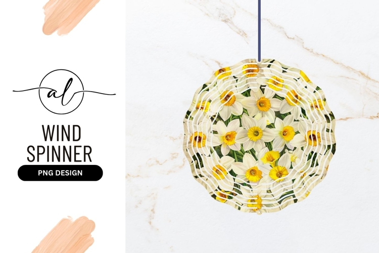 Round wind spinner with daffodil design