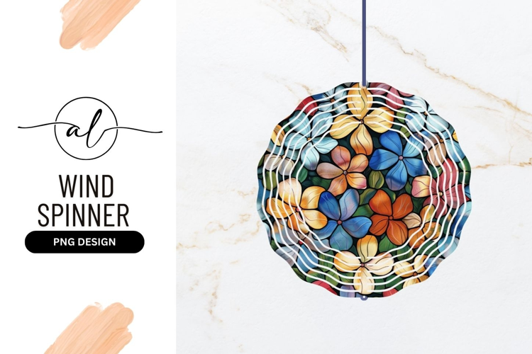 Round wind spinner with colorful flower design