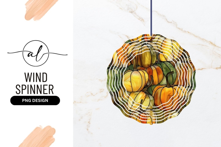 Stained glass pumpkin round wind spinner design