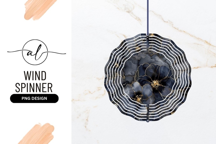 Elegant blue floral round wind spinner png design