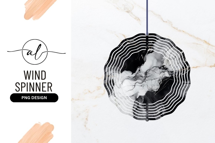 Black White Marble Swirl Wind Spinner Round