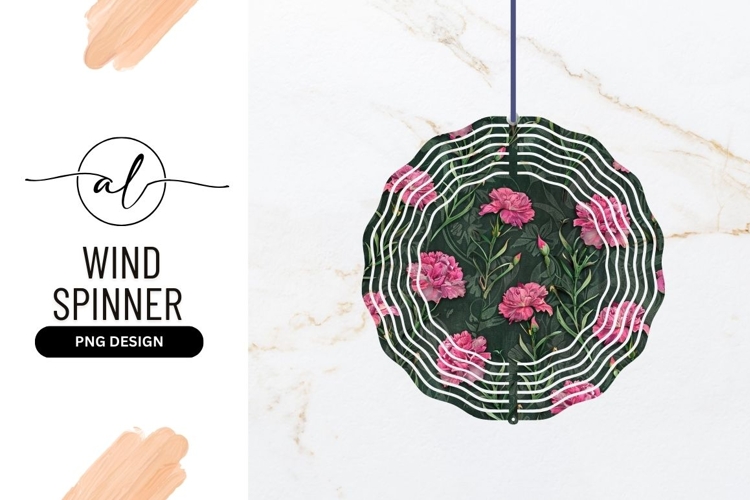Round wind spinner with pink floral design
