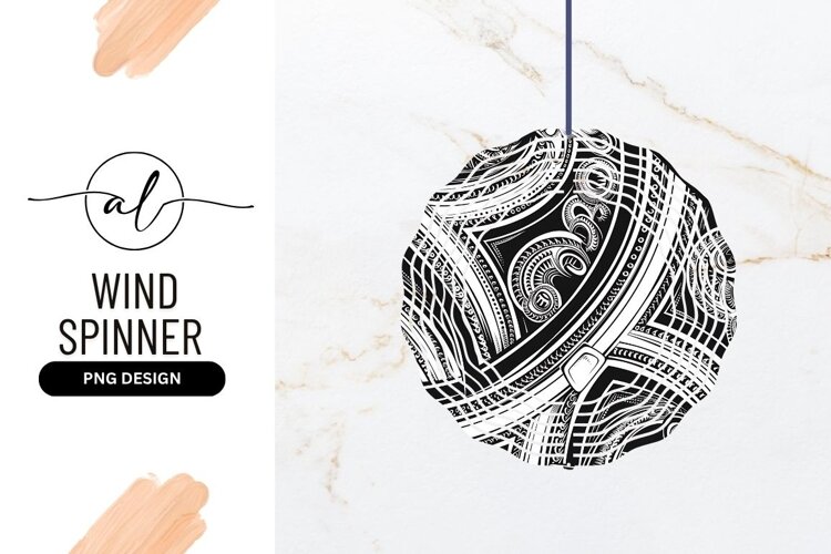 Intricate Black And White Tribal Wind Spinner Round example image 1