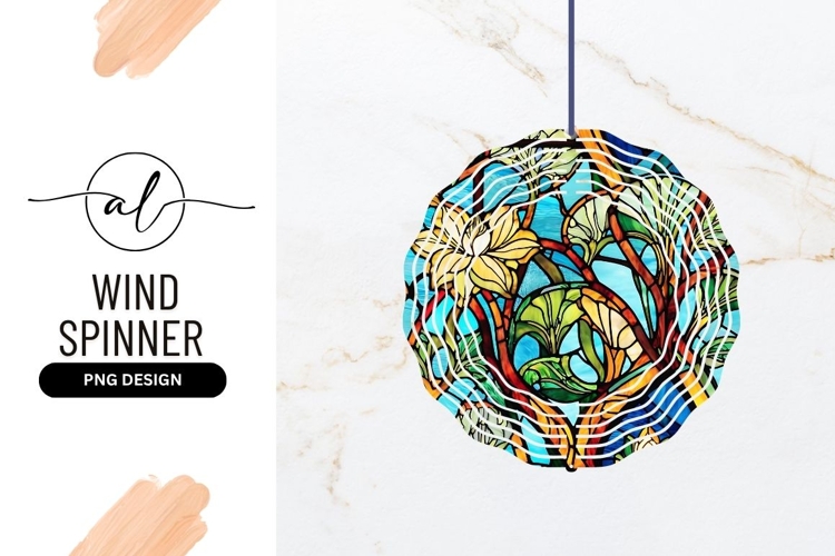 Floral Art Nouveau Style Wind Spinner Round Png